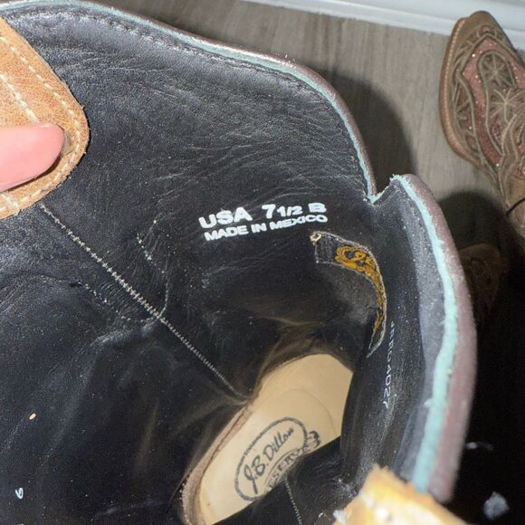 JB Dillion leather glitter pink inlay western boots - Picture 6 of 7